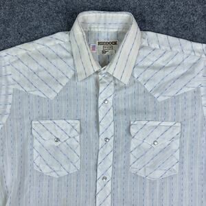 Ruddock Western Shirt Mens L White Blue Stripe Pearl Snap Vintage Cowboy